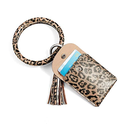 Keychain Bracelet with Card Holder,Key Chains Women Wristlet Bangle Key Ring 